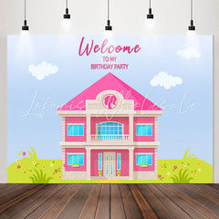 Lofaris Pink Luxury Villa Sky Grass Birthday Backdrop For Girl