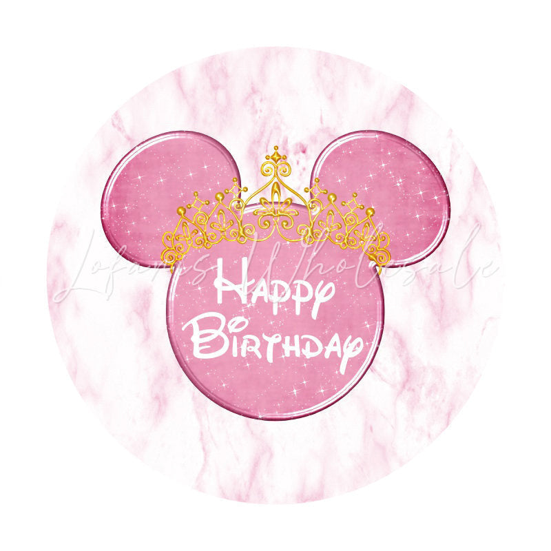 Lofaris Pink Marble Texture Round Cartoon Mouse Birthday Backdrop