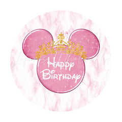 Lofaris Pink Marble Texture Round Cartoon Mouse Birthday Backdrop