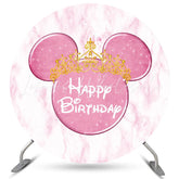 Lofaris Pink Marble Texture Round Cartoon Mouse Birthday Backdrop