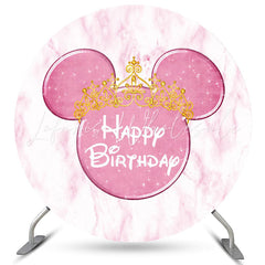 Lofaris Pink Marble Texture Round Cartoon Mouse Birthday Backdrop
