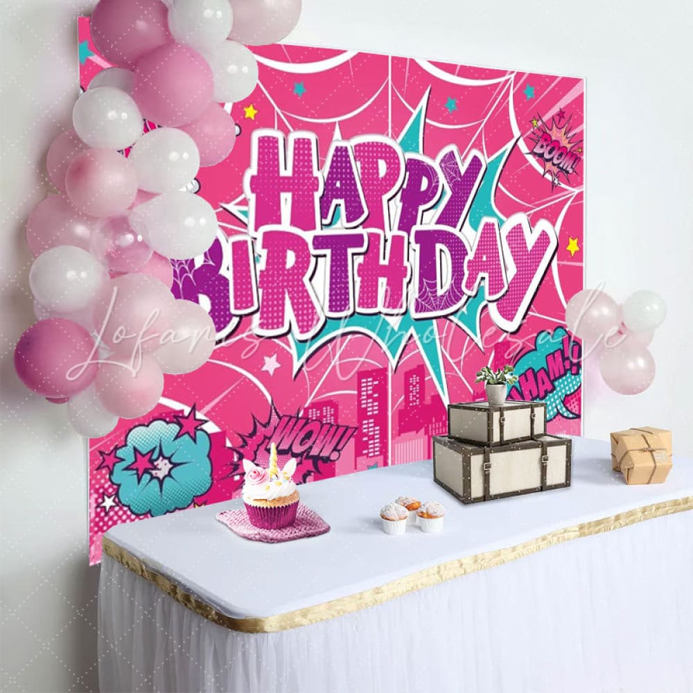 Pink Marvel Spider Web Super Hero Birthday Photo Backdrop For Girls