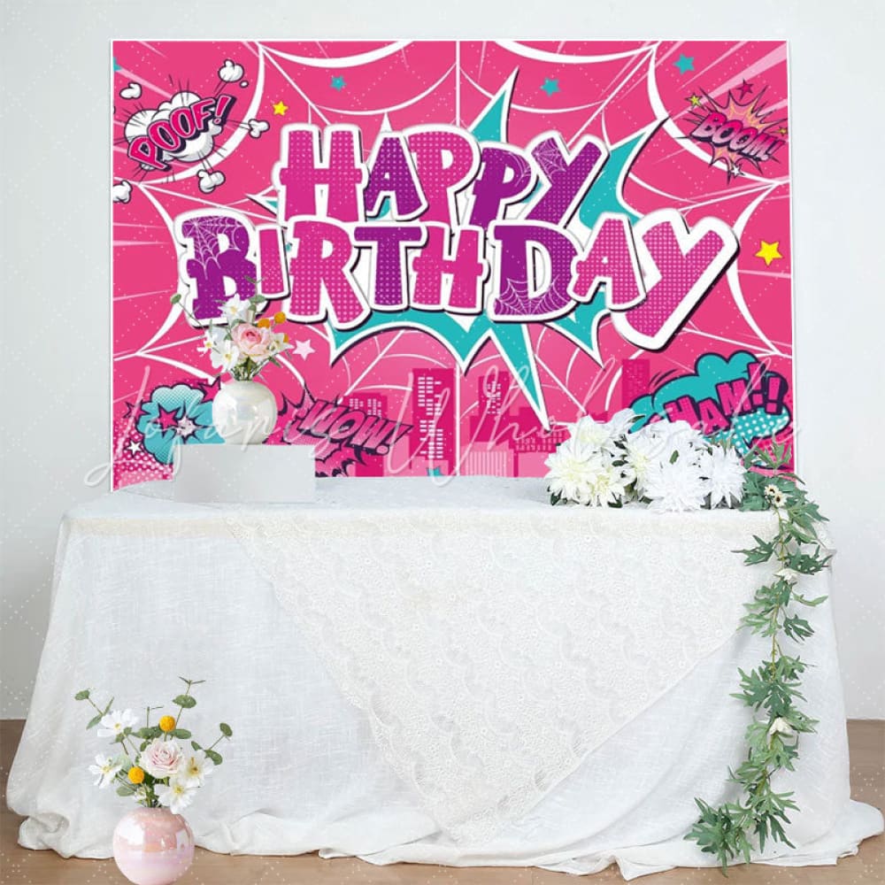 Pink Marvel Spider Web Super Hero Birthday Photo Backdrop For Girls