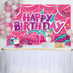 Pink Marvel Spider Web Super Hero Birthday Photo Backdrop For Girls