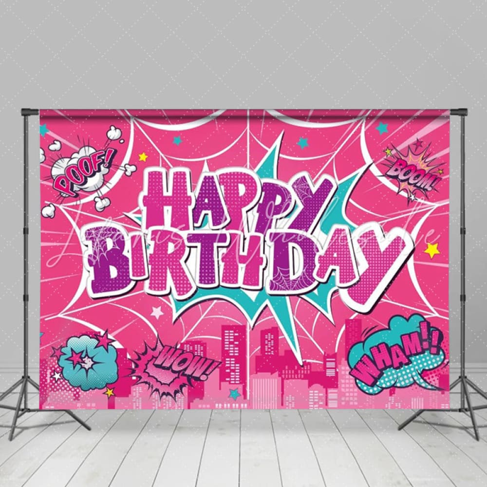 Pink Marvel Spider Web Super Hero Birthday Photo Backdrop For Girls