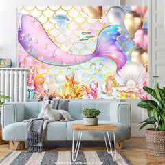 Lofaris Pink Mermaid Tail For Girls Birthday Party Photo Backdrop