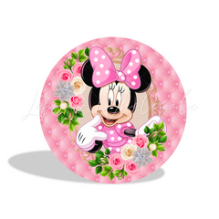 Pink Minnie Birthday Party Round Backdrop Cover Plinth Cylinder Pedestal Cover