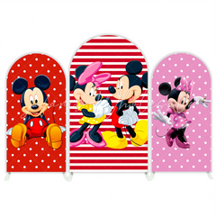 Pink Minnie Mickey Birthday Party Arch Backdrop Wall Cloth Cover