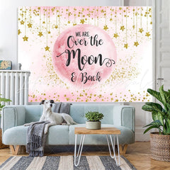 Lofaris Pink Moon And Golden Stars Bokeh Baby Shower Backdrop