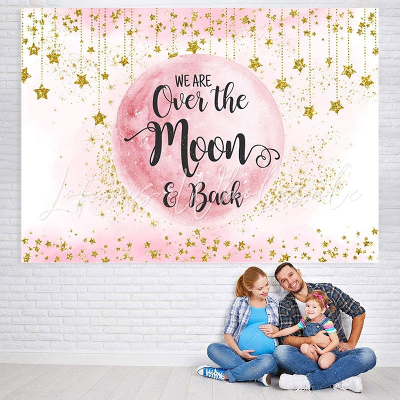 Lofaris Pink Moon And Golden Stars Bokeh Baby Shower Backdrop