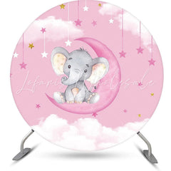 Lofaris Pink Moon Elephant Star Round Baby Shower Backdrop