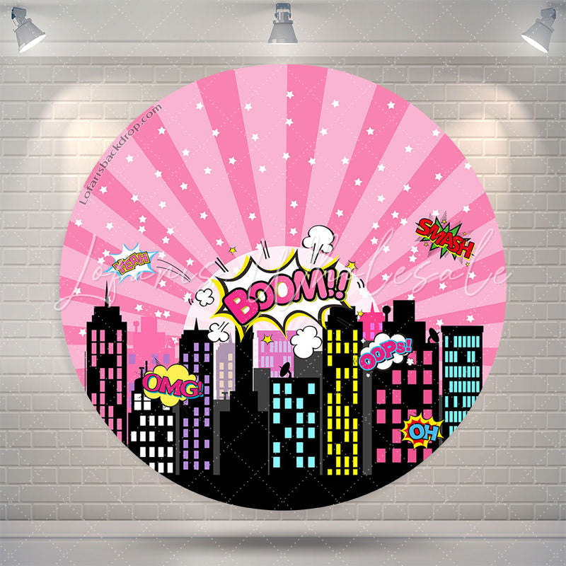 Lofaris Pink Night City Star Boom Round Birthday Backdrop