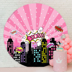 Lofaris Pink Night City Star Boom Round Birthday Backdrop