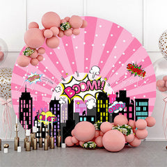 Lofaris Pink Night City Star Boom Round Birthday Backdrop