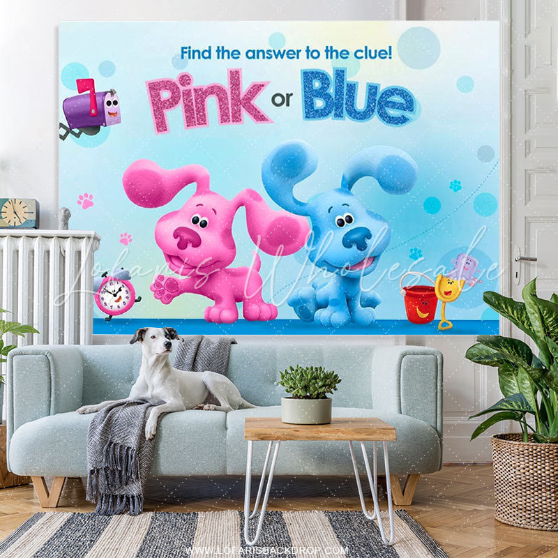 Lofaris Pink Or Blue Glitter Cartoon Dogs Baby Shower Backdrop