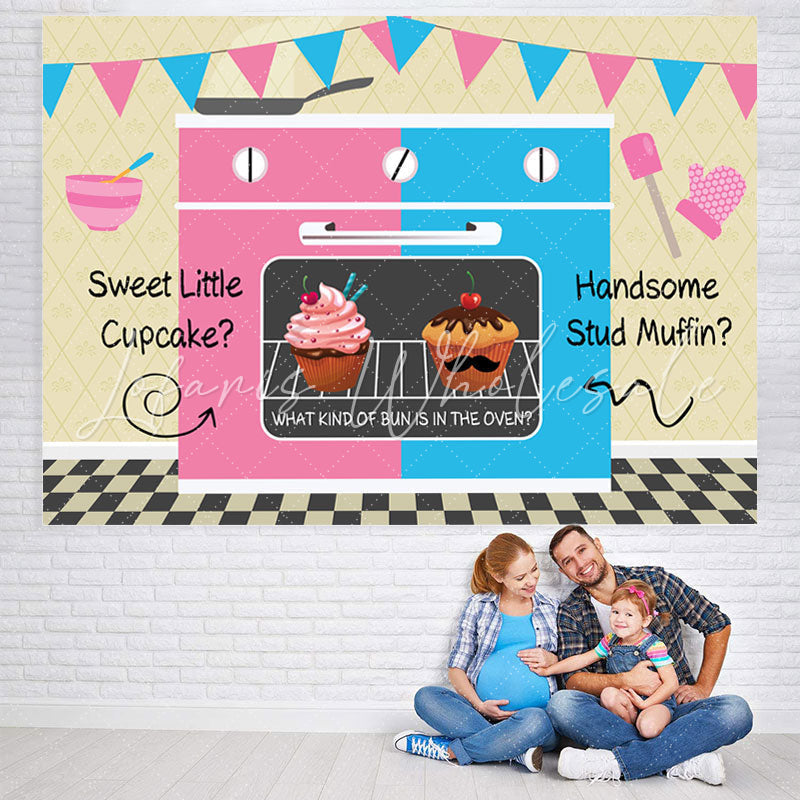 Lofaris Pink And Blue Oven Cake Flags Baby Shower Backdrop