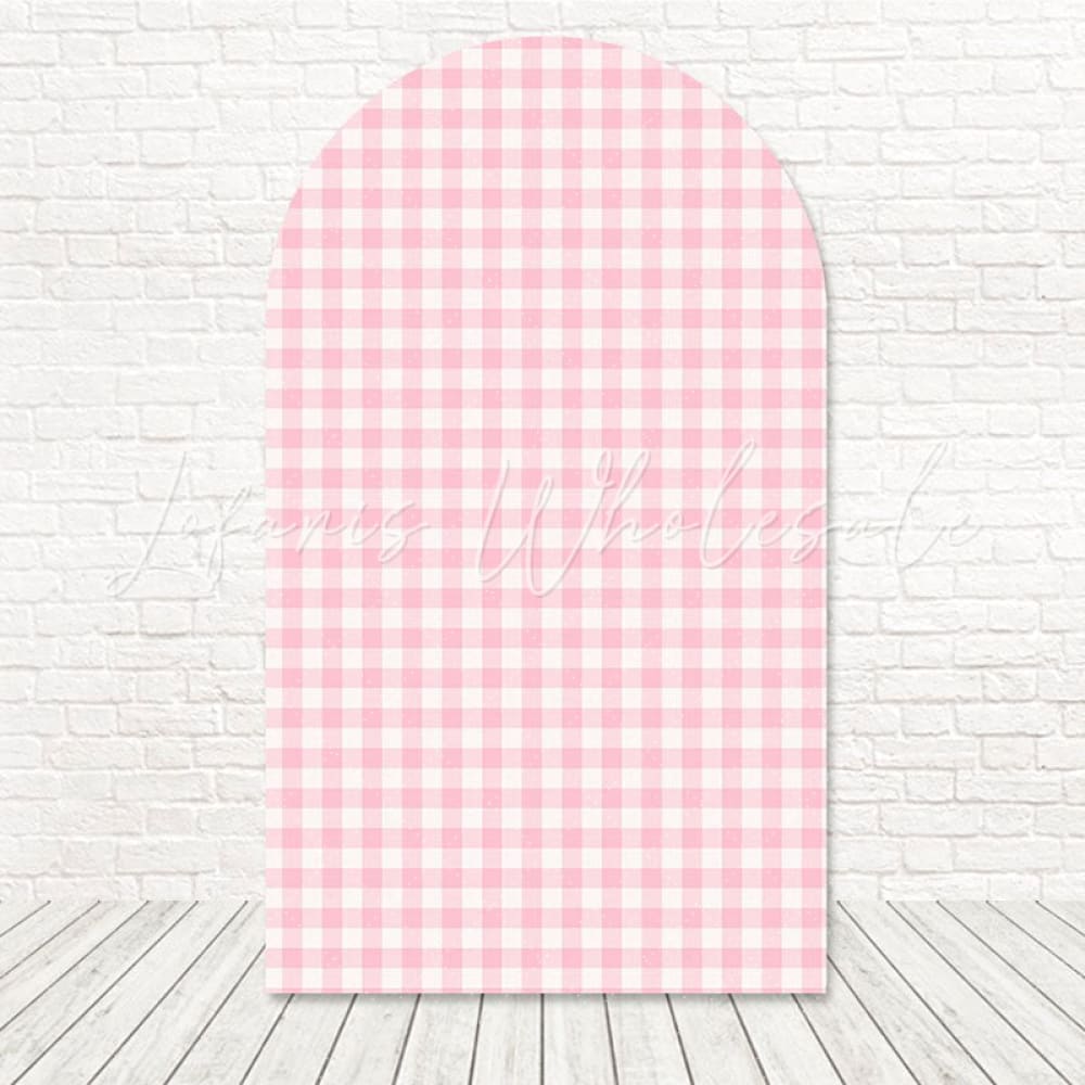 Pink Plaid Gentle Girl Pattern Arch Backdrop For Sweet Birthday