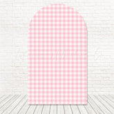 Pink Plaid Gentle Girl Pattern Arch Backdrop For Sweet Birthday