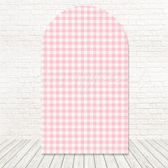 Pink Plaid Gentle Girl Pattern Arch Backdrop For Sweet Birthday