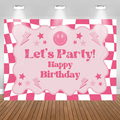 Lofaris Pink Plaid Girls Lets Party Happy Birthday Backdrop