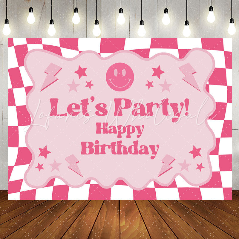 Lofaris Pink Plaid Girls Lets Party Happy Birthday Backdrop