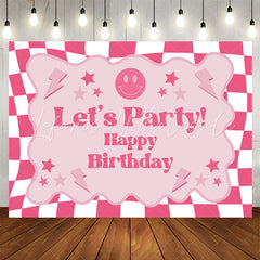 Lofaris Pink Plaid Girls Lets Party Happy Birthday Backdrop