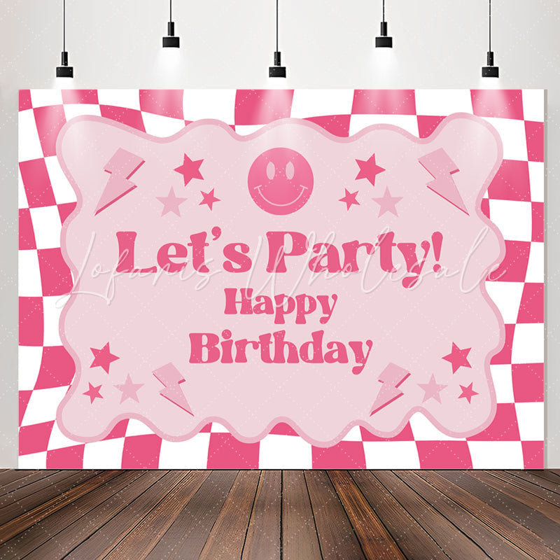 Lofaris Pink Plaid Girls Lets Party Happy Birthday Backdrop