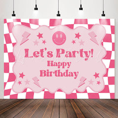 Lofaris Pink Plaid Girls Lets Party Happy Birthday Backdrop