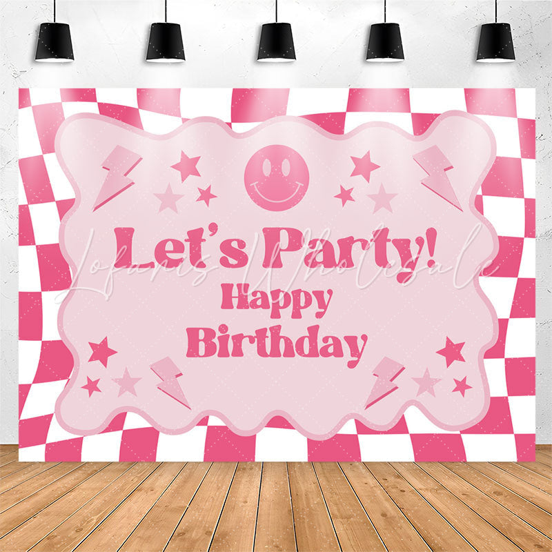 Lofaris Pink Plaid Girls Lets Party Happy Birthday Backdrop