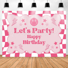 Lofaris Pink Plaid Girls Lets Party Happy Birthday Backdrop