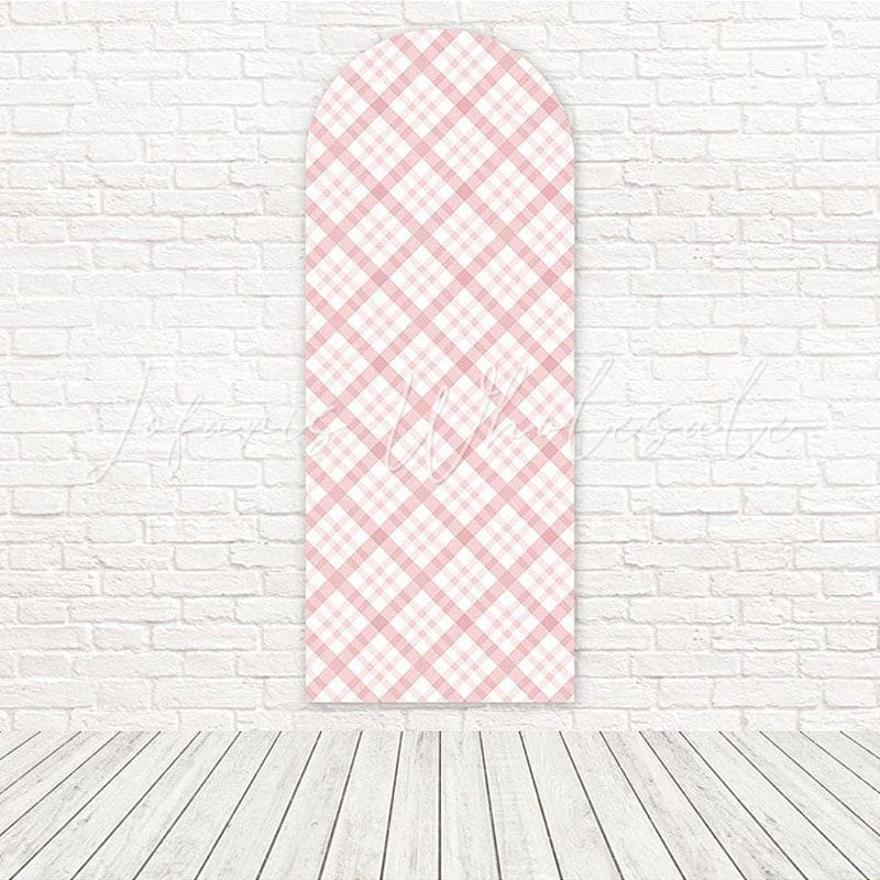 Pink Plaid Girly Sweet Classic Style Arch Backdrop For Themed Shower