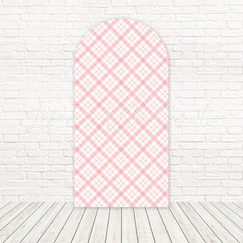 Pink Plaid Soft Classic Charm Arch Backdrop For Girl Birthday Mood
