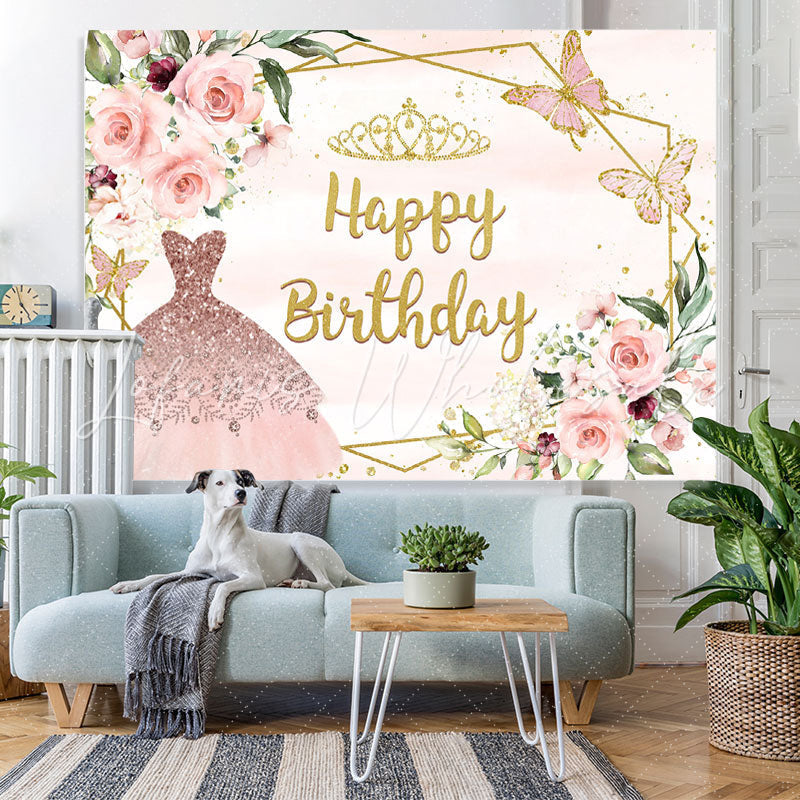 Lofaris Pink Princess Dress and Butterfly Birthday Backdrop
