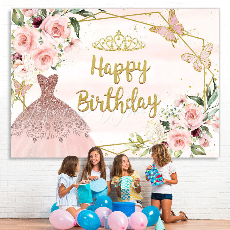 Lofaris Pink Princess Dress and Butterfly Birthday Backdrop