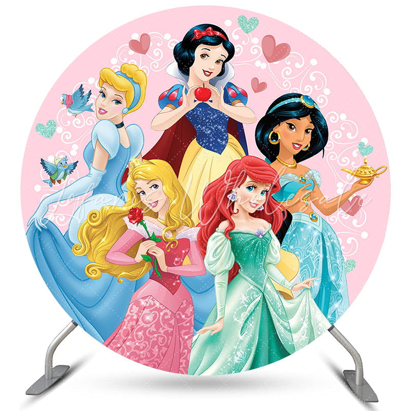 Lofaris Pink Princess Theme Lovely Round Happy Birthday Backdrop