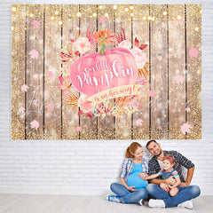 Lofaris Pink Pumpkin Golden Bokeh Wooden Baby Shower Backdrop