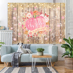Lofaris Pink Pumpkin Golden Bokeh Wooden Baby Shower Backdrop