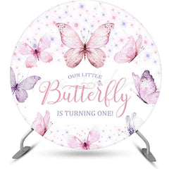 Lofaris Pink Purple Butterflies Round 1St Birthday Backdrop
