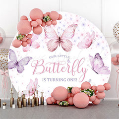 Lofaris Pink Purple Butterflies Round 1St Birthday Backdrop