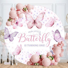 Lofaris Pink Purple Butterflies Round 1St Birthday Backdrop