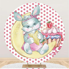 Lofaris Pink Rabbit Moon Cake Circle Party Backdrop for Girls