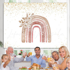 Lofaris Pink Rainbow Floral Golden Glitter Backdrop for Girl