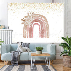 Lofaris Pink Rainbow Floral Golden Glitter Backdrop for Girl