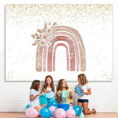 Lofaris Pink Rainbow Floral Golden Glitter Backdrop for Girl