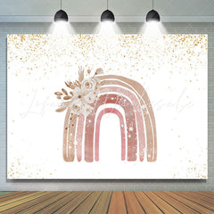 Lofaris Pink Rainbow Floral Golden Glitter Backdrop for Girl