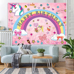 Lofaris Pink Rainbow Sweet Unicorn Theme Girls Birthday Backdrop