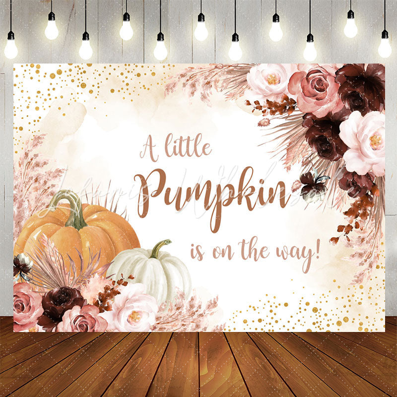 Lofaris Pink Red Floral Pumpkin Glitter Baby Shower Backdrop