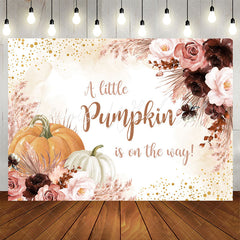 Lofaris Pink Red Floral Pumpkin Glitter Baby Shower Backdrop