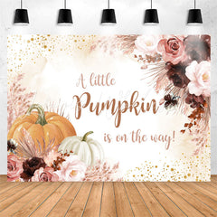 Lofaris Pink Red Floral Pumpkin Glitter Baby Shower Backdrop