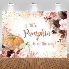 Lofaris Pink Red Floral Pumpkin Glitter Baby Shower Backdrop
